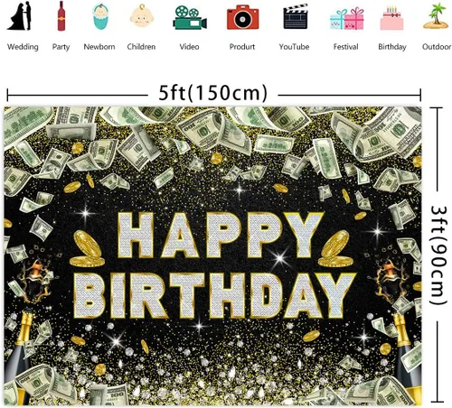 Miniatura 4 de Telón de fondo de cumpleaños de 5 x 3 pies, fondo de fiesta para niños y niñas, suministros para cabina de fotos