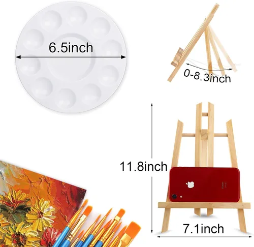 Miniatura 3 de Conjunto profesional de pintura de 240 piezas con 20 caballetes de madera, 20 paquetes de 200 pinceles con cabeza de nylon y 20 paletas, kit
