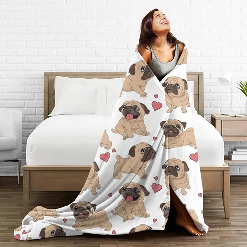Miniatura 4 de Manta de perro con diseño de cachorro de carlino, manta de cama suave, ligera y acogedora manta de forro polar de franela de felpa para sofá