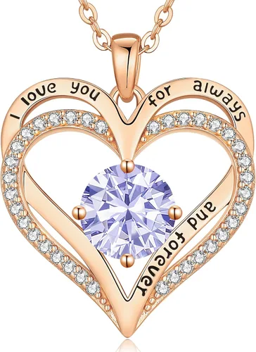 Miniatura 45 de LOUISA SECRET Love Heart Birthstone Necklaces for Women, Birthday Gift for Women, Anniversary Jewelry for Wife Her, 925 Sterling Silver Pendant