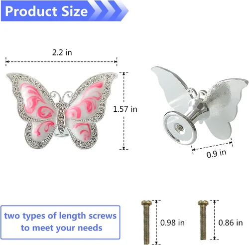 Miniatura 2 de Pomos de mariposa para gabinete, 6 pomos de mariposa de un solo agujero, tiradores decorativos para puerta, gabinete, cajón, armario, muebles