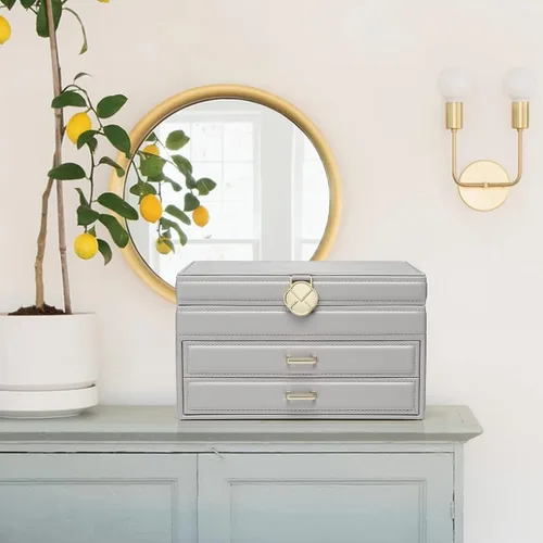 Miniatura 3 de Vlando Joyero para collares anillos aretes caja organizadora de joyas de espejo con cajones cajas grandes de joyería de 3 capas para mujeres y niñas