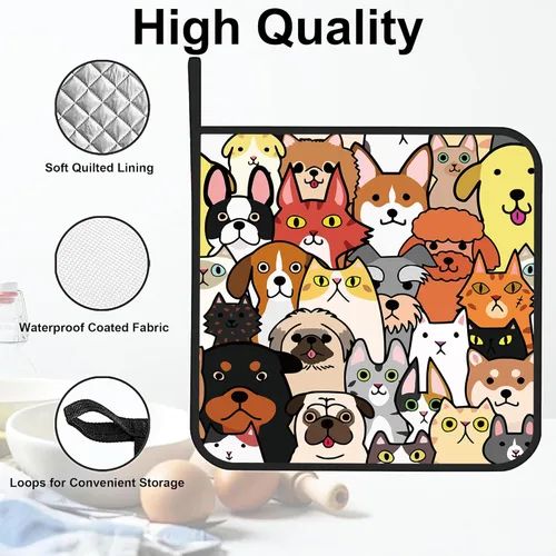 Miniatura 3 de Juego de 2 agarraderas para garabatos de perros y gatos, resistentes al calor, para microondas, horno, horno, platos finales y regalos de barbacoa