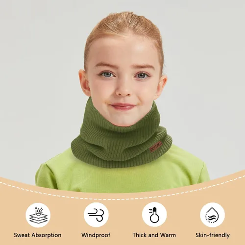 Miniatura 4 de Calentador de cuello para niños, polaina de cuello de invierno tejida, bufanda infinita con forro polar para niños y niñas, máscara de esquí