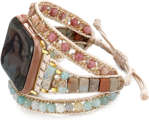 Pulsera bohemia con cuentas compatible con Apple Watch Band de 1.496 in, 1.575 in, 1.614 in, 1.654 in, 1.732 in, 1.772 in, 1.811 in y 1.929 in,