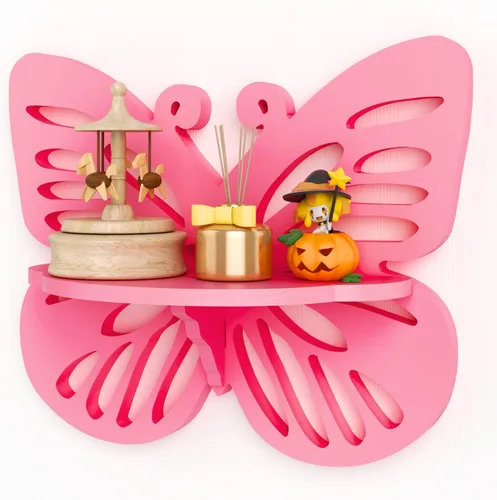 Miniatura 4 de Estante flotante en forma de mariposa rosa para habitación de niña, bonito estante de pared para decoración de guardería, pequeño estante decorativo