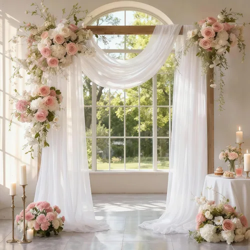 Tela drapeada para arco de boda de 28 x 19 pies, telón de fondo de tela de gasa transparente, 1 panel de cortinas blancas para decoración de Cortina