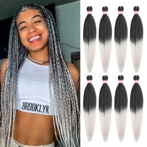 Miniatura 40 de Extensiones de cabello para trenzar preestiradas, color negro, 12 pulgadas, 8 paquetes de cabello natural para trenzar, fácil trenza, ajuste de agua