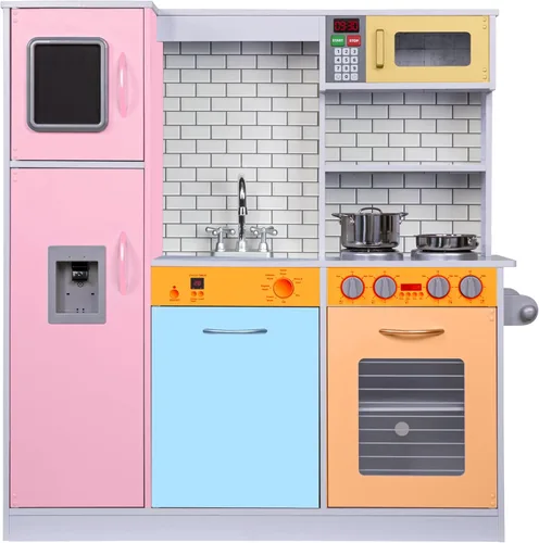 Miniatura 15 de Lil' Jumbl Set de Cocina Infantil, Cocina de Madera de Juguete, Heladera con Hielo Operada a Batería y Microondas con Sonido Realista, Incluye Ollas