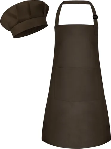 Miniatura 14 de Conjunto de Delantal y Gorro de Chef para Niños, Delantal Infantil Ajustable con 2 Bolsillos, para Niños Chef y Pintura, Cocinar, Hornear