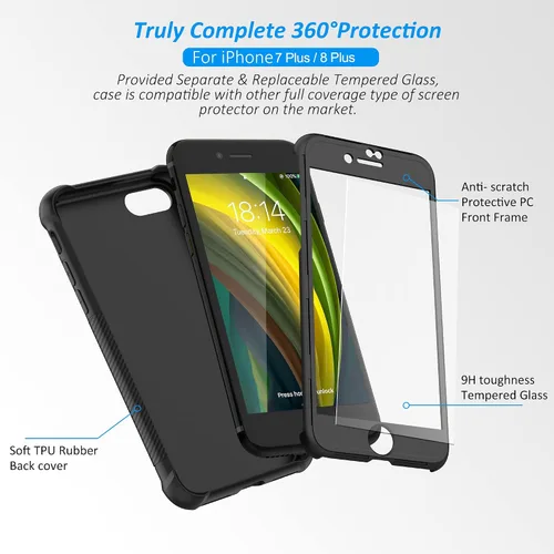 Miniatura 5 de ORETech Funda diseñada para iPhone 13 Mini con 2 protectores de pantalla de vidrio templado, textura de fibra de carbono policarbonato duro