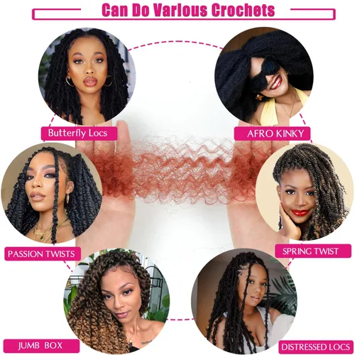 Miniatura 6 de Cabello Afro Twist de 30 Pulgadas 2 Paquetes, Cabello Afro Twist Elástico Pre Esponjado Cabello Spring Twist Pre Estirado Cabello para Envolver