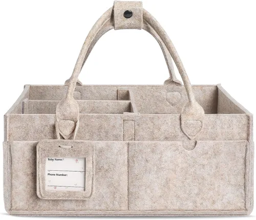 GEMII Organizador de pañales – Organizador grande para bebés con asa para recién nacidos, artículos esenciales para niños o niñas (avena, grande)