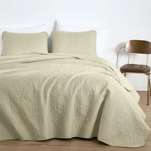 Miniatura 2 de Chezmoi Collection Luca - Juego de colcha de gran tamaño de 3 piezas, tamaño Queen, color beige, colcha de microfibra ligera de 100 x 106 pulgadas