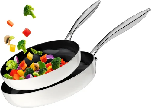 Miniatura 8 de Sartén antiadherente de cerámica para cocinar, sartén antiadherente de acero inoxidable de tres capas de 10.4 pulgadas, sartén no tóxica, libre