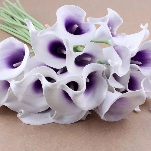 Miniatura 2 de Ramo de boda nupcial de lirio de cala, cabeza de látex, ramo de flores de tacto real (morado)