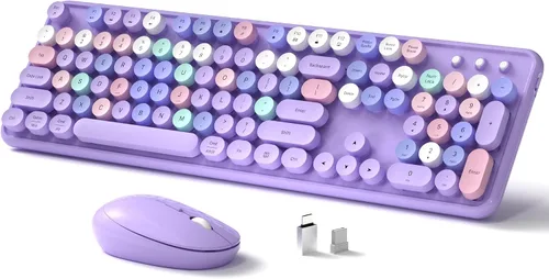Miniatura 10 de Links9+ Combo de teclado y mouse inalámbricos, teclado retro de tamaño completo con teclas redondas, 2.4GHz para Windows, Mac, laptop, PC, azul