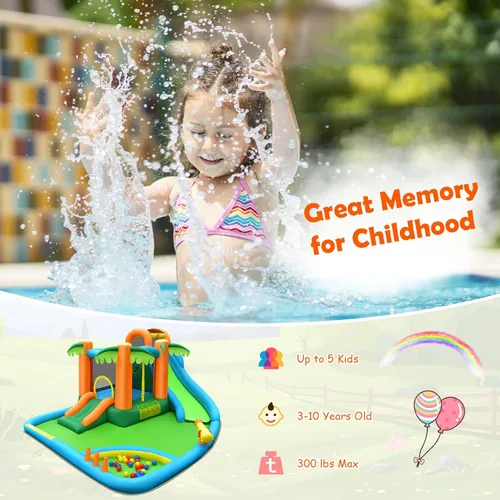 Miniatura 9 de HONEY JOY Tobogán acuático inflable, parque acuático gigante 7 en 1, casa hinchable para patio trasero al aire libre, pared de escalada, toboganes