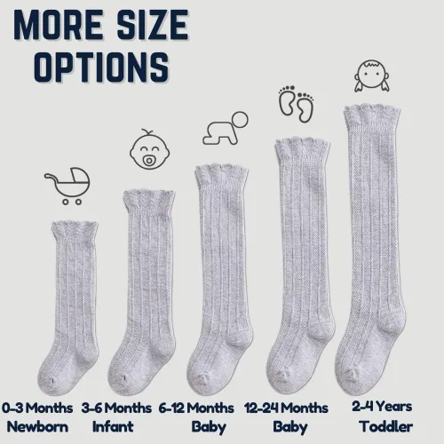 Miniatura 3 de Petrass Calcetines altos hasta la rodilla para bebés y niñas, calcetines blancos con volantes