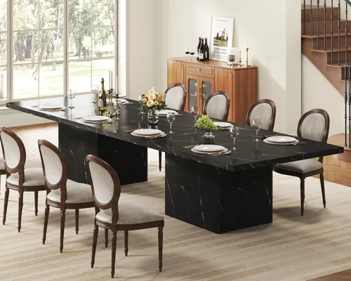 Miniatura 8 de LVB Mesa de comedor para 6, 71 pulgadas, rectangular de mármol sintético negro, mesa de comedor moderna de madera de ingeniería industrial