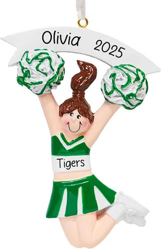 Miniatura 7 de Adorno de Navidad personalizado de animadora 2026 – Personalización gratuita Estatuilla de animadora bailarina con pompón morado real para árbol
