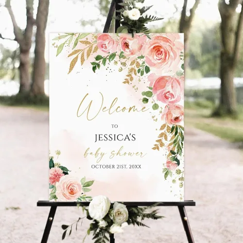 Miniatura 15 de Letrero de bienvenida personalizado para baby shower, letrero de bienvenida personalizado para baby shower, diseño de animales del bosque floral