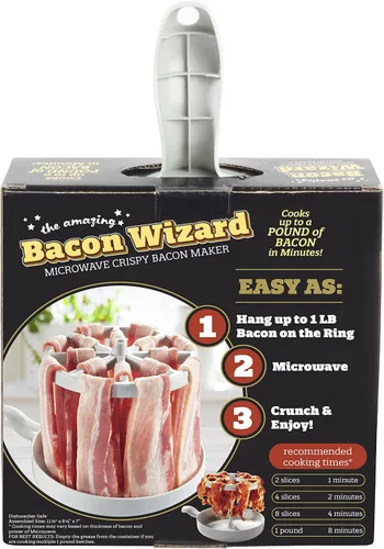 Miniatura 9 de Bacon Wizard - Cocina para microondas y tocino – Cocina hasta 1 libra de tiras a la vez – Crujiente y uniformemente cocinado en minutos – Bandeja