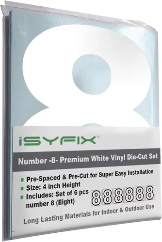 Miniatura 41 de iSYFIX - Calcomanías de vinilo blancas con número 0 (cero) - Juego de 6 unidades de 1.5 pulgadas autoadhesivas - Decalcomanías premium troqueladas