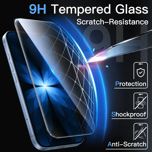 Miniatura 5 de JETech Protector de pantalla para iPhone 17 de 6.3 pulgadas, película de vidrio templado con herramienta de fácil instalación, dureza 9H, compatible