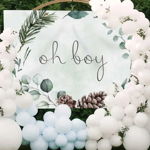 Miniatura 4 de Telón de fondo Oh Boy de 7 x 5 pies con vegetación para baby shower, fondo de fotografía de Navidad, hojas verdes, eucalipto botánico, decoración