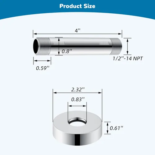 Miniatura 5 de Hibbent Brazo de ducha montado en el techo de metal, extensión de cabezal de ducha con brida, brazo de ducha recto de acero inoxidable para cabezal