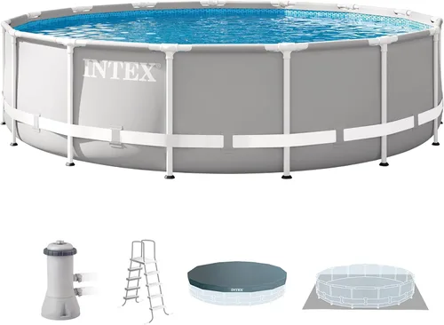 Intex 26723EH - Juego de piscina sobre el suelo con marco de prisma Premium: 15 pies x 42 pulgadas - Incluye bomba de filtro de cartucho de 1000 GPH