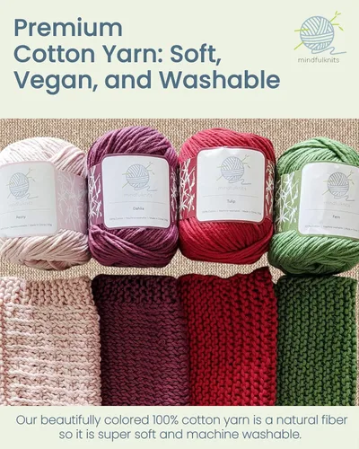 Miniatura 5 de mindfulknits - Kit de tejido de toalla para principiantes - Incluye hilo de tejer 100% algodón + agujas de tejer circulares y aguja de hilo
