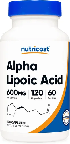 Suplemento Nutricost Ácido Alfa Lipoico 600 mg por porción, 120 cápsulas, 60 porciones - Cápsulas vegetales, sin OMG
