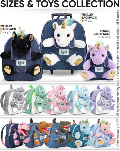 Miniatura 8 de Naturally KIDS Mochila para niños y niñas con animales de peluche, regalos para niños de 3, 4, 5, 6, 7 años, 01 Pequeño unicornio morado