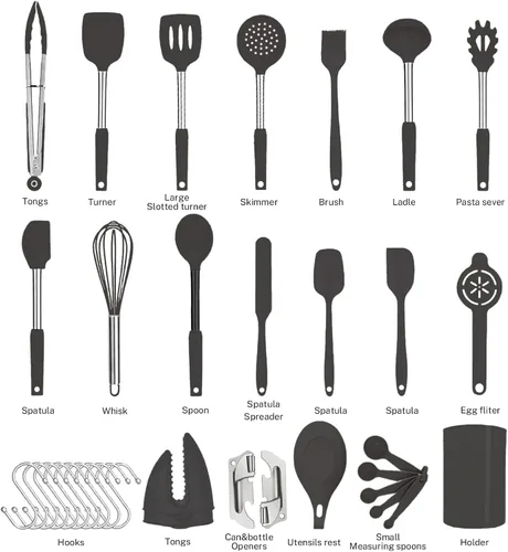 Miniatura 4 de Juego de utensilios de cocina de silicona con mango de acero inoxidable, juego de espátulas, juego de utensilios, juego de utensilios de cocina