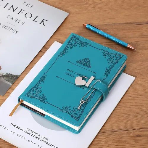 Miniatura 6 de Diario con candado en forma de corazón con bolígrafo, tamaño A5, cuero sintético PU suave, diario con cerradura, planificador personal, cuaderno