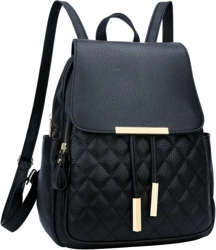 Miniatura 28 de KKXIU - Mochila de cuero de moda para mujeres y damas, bolsa de viaje y para el día, con correa para los hombros, A-Negro, Mediana, Mochila