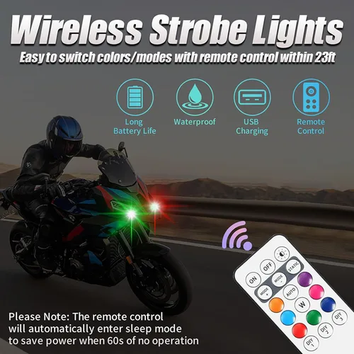 Miniatura 7 de 4 luces estroboscópicas LED inalámbricas, luces LED inalámbricas para automóvil con control remoto, 8 colores, carga USB, IP65, impermeable
