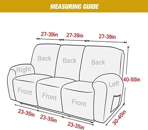 Miniatura 7 de Funda elástica para sofá reclinable, fundas de terciopelo para sillas reclinables de 3 cojines, 8 piezas, fundas protectoras para muebles