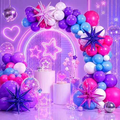 Blosssound Kit de globos de 108 piezas con temática Kpop, color morado y rosa, diferentes tamaños, 18, 12, 10, 5 pulgadas, guirnalda temática Kpop,