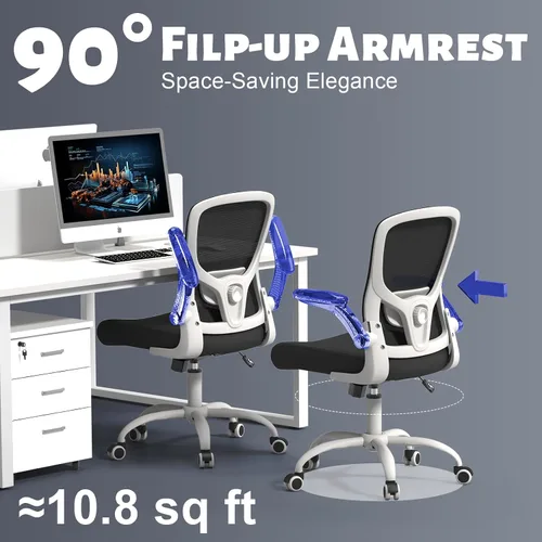 Miniatura 3 de Silla ergonómica de oficina de respaldo alto con soporte lumbar ajustable, silla de computadora de malla, reposacabezas y brazos abatibles