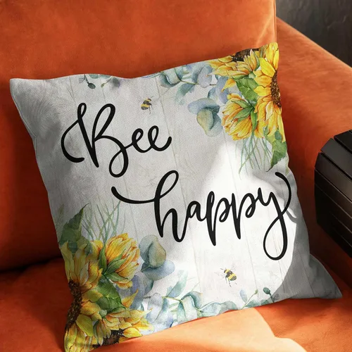 Miniatura 2 de Bee Happy - Funda de almohada de girasol de 18 x 18 pulgadas, fundas de almohada decorativas para primavera y verano con miel de abeja dulce