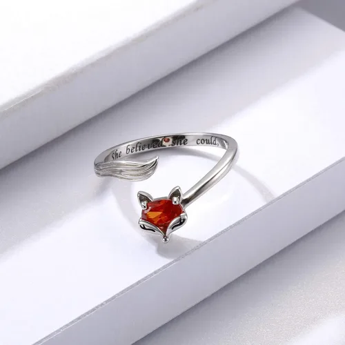 Miniatura 4 de Sterling Silver Fox Jewelry for Women - Inspirational Adjustable Animal Wrap Ring Stud Earrings Graduation Jewelry Gift for Teen Girls