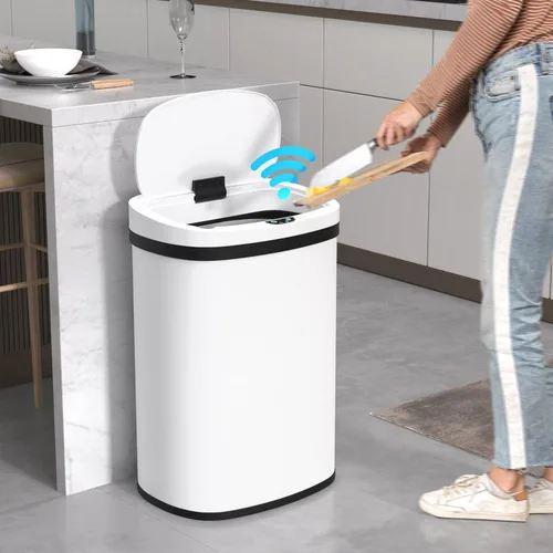 Miniatura 12 de Bote de basura automático de 13 galones con tapa, cubo de basura grande de acero inoxidable con sensor de movimiento, sin tacto, para cocina, Azul