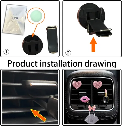 Miniatura 7 de Bling Heart 4 Piezas Clips de Ventilación de Labios Rosados + Gancho para Máscara de Mariposa