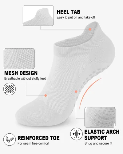 Miniatura 2 de 6 pares de calcetines de agarre de pilates para mujer, calcetines atléticos antideslizantes para yoga, barre, ballet, descalzo, entrenamiento