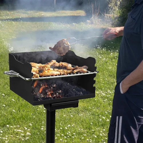 Miniatura 6 de Stanbroil Barbacoa de carbón para exteriores, parrilla de barbacoa de acero resistente con rejilla de cocina de acero inoxidable y poste sobre/bajo