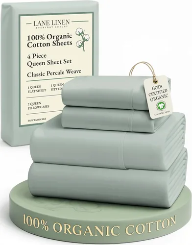 Miniatura 68 de LANE LINEN Sábanas 100% algodón orgánico para cama tamaño King, sábanas de percal suave, transpirables, de lujo, estilo hotelero, lavables a 09