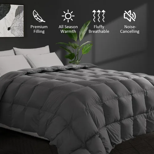 Miniatura 4 de Dreamhood Edredón de fibra de plumas tamaño individual, relleno de edredón mullido y transpirable gris oscuro, ultra suave, edredón de lujo